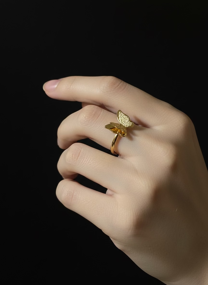 Rhodese Crystal Wing Butterfly Ring